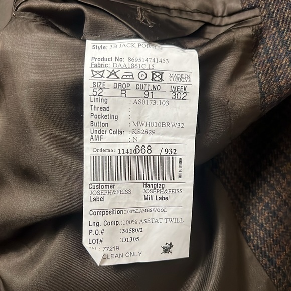 Joseph Feiss Men's Sport Coat Blazer Two Button Plaid Lambswool Classic Fit 52R - Picture 9 of 11
